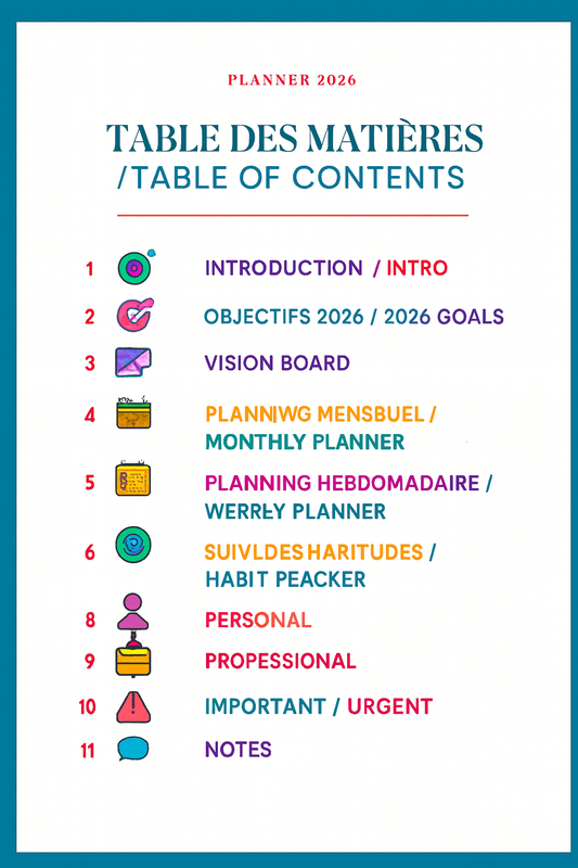 Mon Planner 2026 – Vision claire, actions concrètes
